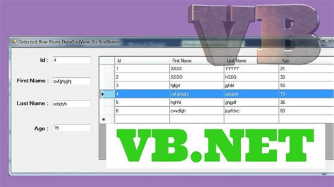 VB NET Get Selected Row Values From DataGridView Into TextBox In VB