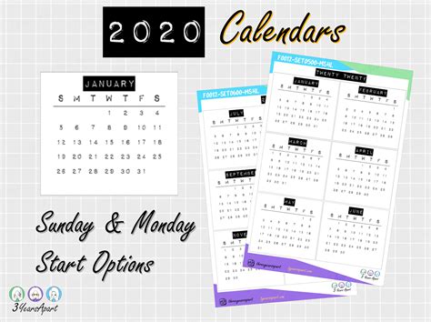 2020 Yearly Calendar Free Printable Bullet Journal And Planner Free
