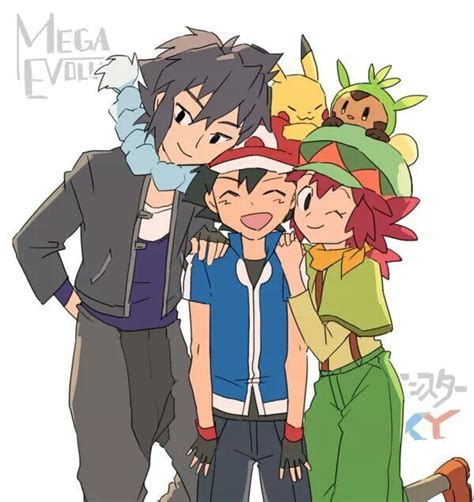 Ash Ketchum And Pikachu With Alain Maron And Chespin ♡ I Give Good Credit To Whoever