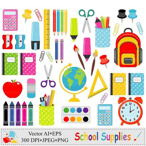 School Supplies Clip Art Back To School Graphics Stationery Etsy