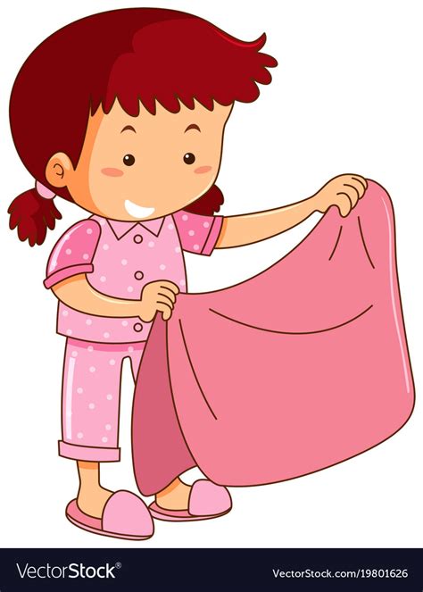 Girl In Pink Pajamas Holding Blanket Royalty Free Vector