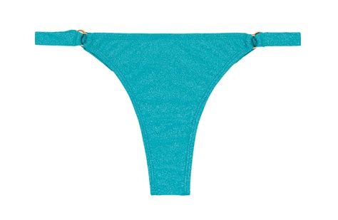 Blue Lurex Thong Bikini Bottom With Ring Detail Calcinha Radiante