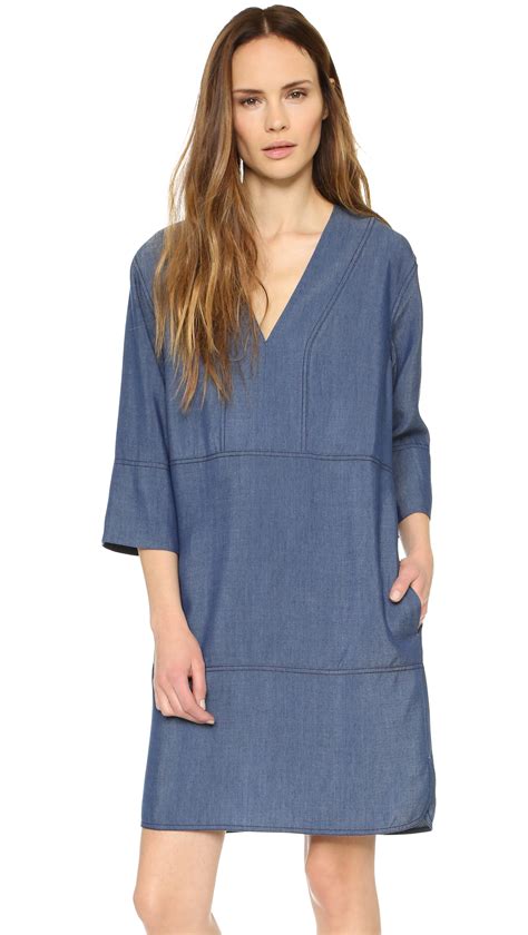 Lyst Vince Chambray Shift Dress In Blue