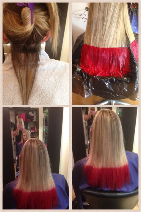 Dip dyeing dark hair can be tricky because hair dye only adds to the color that's already there. Blonde highlights and red dip dye | Dip dye hair brown ...