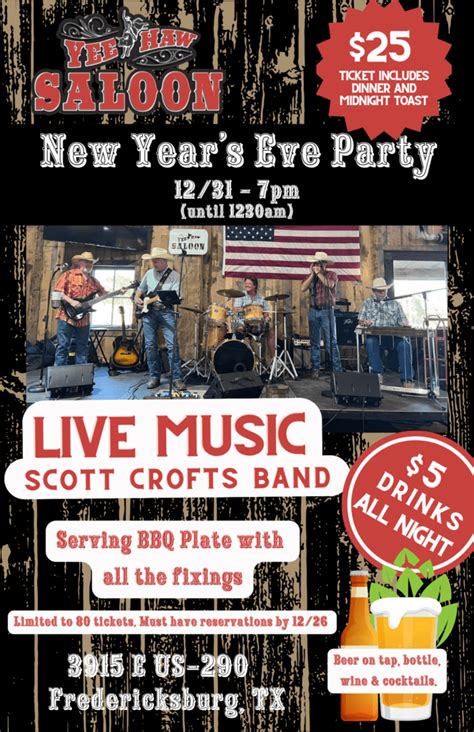 New Years Eve Live Music With Scott Crofts Yee Haw Saloon