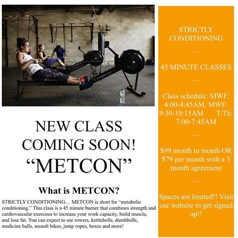 1.1.0 • public • published 4 years ago. METCON CLASS STARTS FEB. 19th!! This class is strictly ...