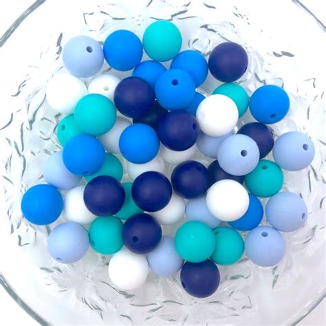 50 Or 100 Bulk Round Silicone Beads Shades Of Blue Marble And Etsy