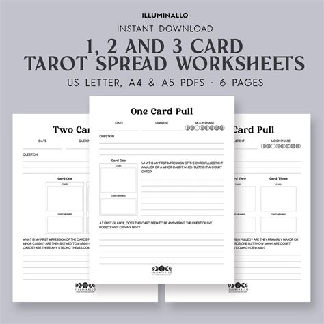 Tarot Worksheet Tarot Spread Printable Tarot Workbook Page Tarot