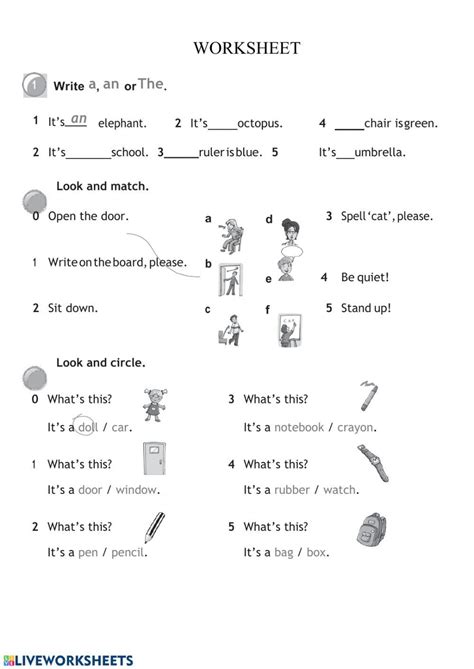 Indefinite articles (a/an) masculine feminine singular: Definite And Indefinite Articles Worksheet - Free Worksheet