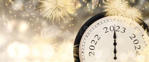 New Year 2023 Clock And Fireworks Background Stock Photo Image Of