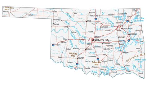 Oklahoma Map â€ Roads And Cities Large Map Vivid Imagery