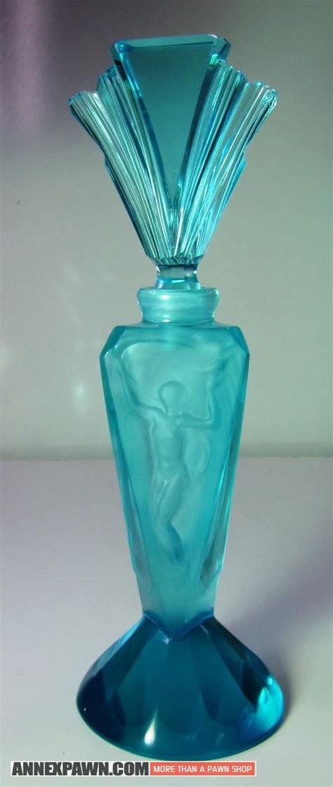 R Lalique Blue Frosted Crystal Perfume Bottle Art Deco Figural Rare