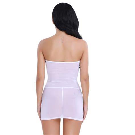 Womens Sexy Sheer See Through Micro Mini Dress Nightwear Strapless