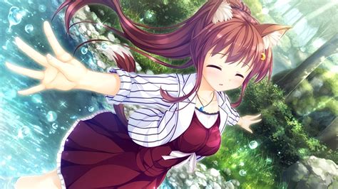 Wallpaper Closed Eyes Stream Wolf Girl Forest Anime