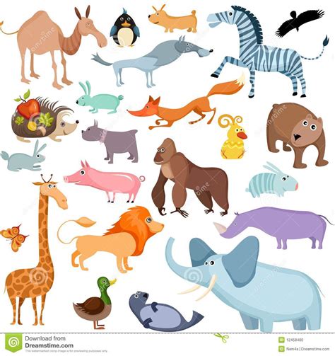 动物大集 向量例证. 插画 包括有 逗人喜爱, 装饰, 犀牛, 宠物, 本质, 例证, 长颈鹿, 茴香, 企鹅 - 12458480