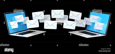 Digital E Mails Flying Through Devices Screens On Black Background 3d
