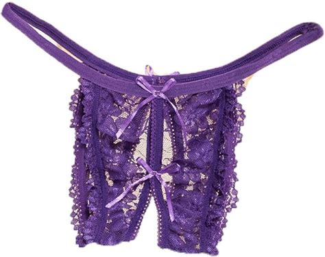 Xiondom Women Sexy Lace Crotchless Panties Briefs Purple Uk Clothing