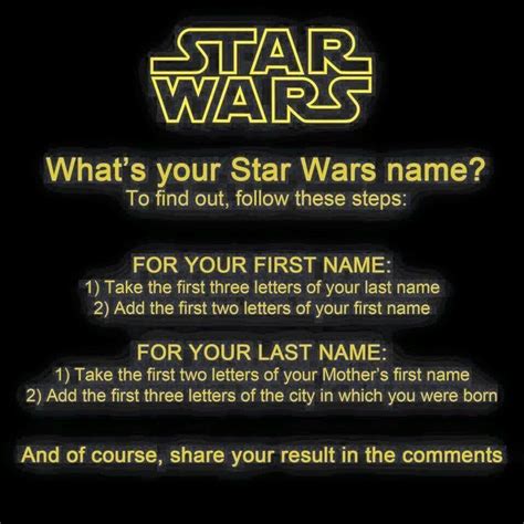 What Is Your Star Wars Name Mine Is Nafjo Grrea