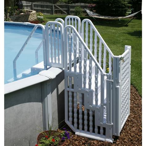 Attach the spray nozzle to your garden hose to clean out the ladder cups in your pool deck. Choosing a Ladder or Steps for an Above Ground Pool - INYOPools.com - DIY Resources