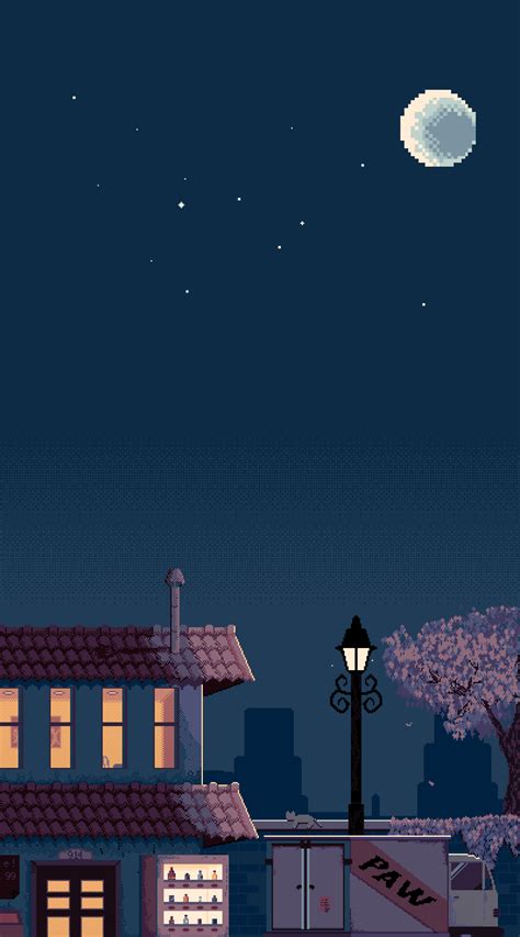 Spring Night Pixel Art Night Moon Pixel Art Phone