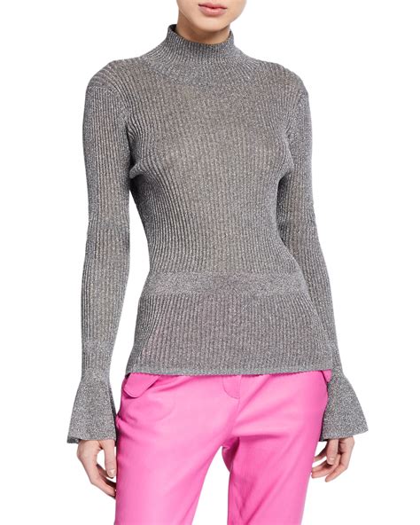 Veronica Beard Lilia Metallic Turtleneck Pullover Sweater Neiman Marcus