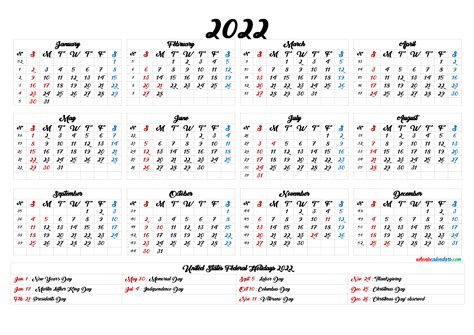 2022 Printable Calendars Free With Holidays Example Calendar Printable