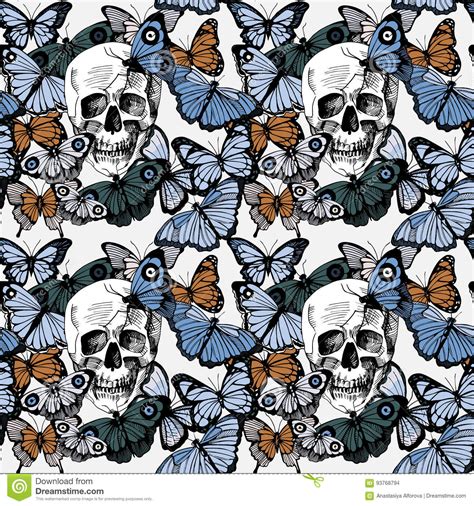 seamless butterflies and skulls pattern stock vector illustration of graphic muerte 93768794