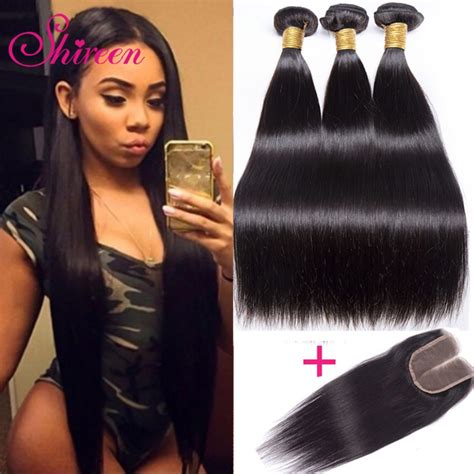 Shireen Brazilian Straight Hair Bundles With Closure 3 Bundles With