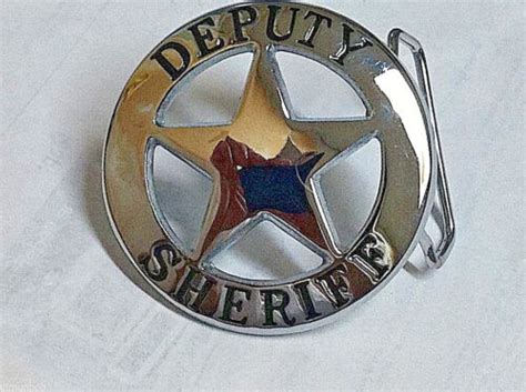 Mens Belt Buckles Solid Brass Deputy Sheriff Badge Belt Buckle Silver