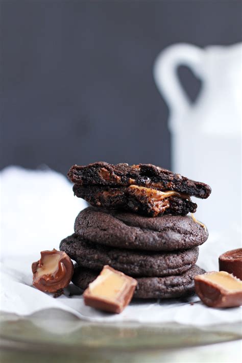 Caramel Stuffed Dark Chocolate Cookies