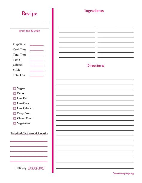 Free Printable Recipe Pages Template Printable Templates