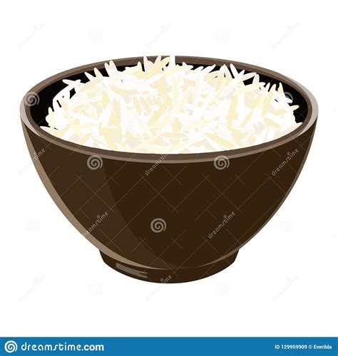 In a saucepan bring water to a boil. Pile Of Boiled Basmati Rice In Brown Ceramic Bowl. Vector ...