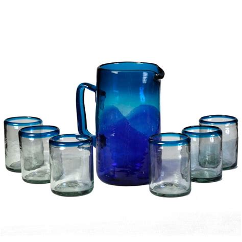 Blue Ombre Glass Pitcher With Glasses Set Of 7 Chairish