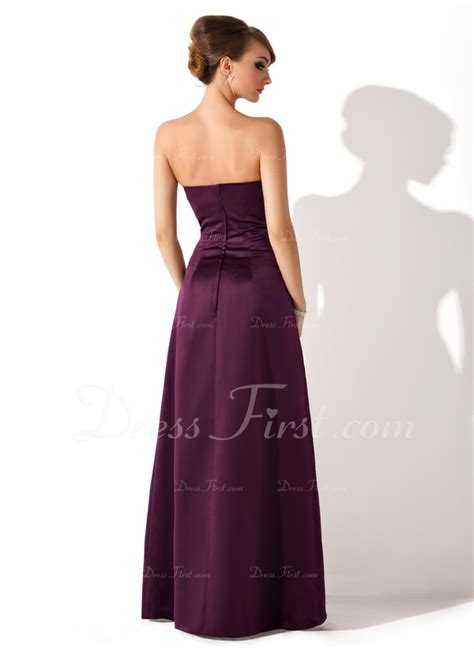 Sheathcolumn Strapless Floor Length Satin Bridesmaid Dress With Ruffle