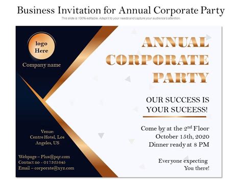 Business Invitation For Annual Corporate Party Presentation Graphics