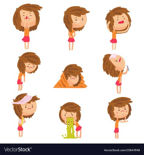 Cartoon Unhappy Girl Suffering From Pain Vector Image