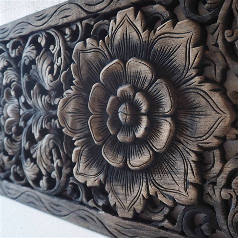 Buy Thai Lotus Wood Carving Wall Art Panel Online