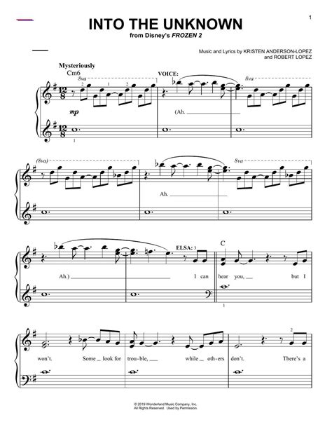 Into The Unknown From Disneys Frozen 2 Sheet Music Idina Menzel