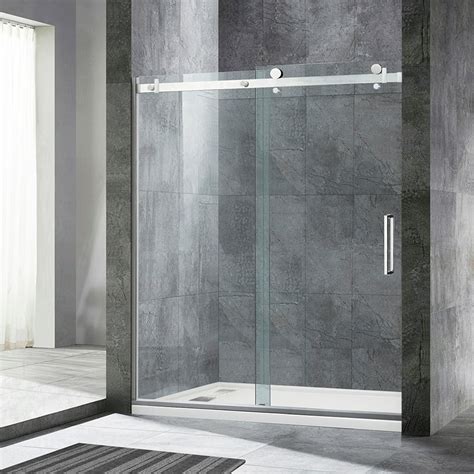 woodbridge deluxe frameless sliding shower door clear tempered glass brushed nickel stainless