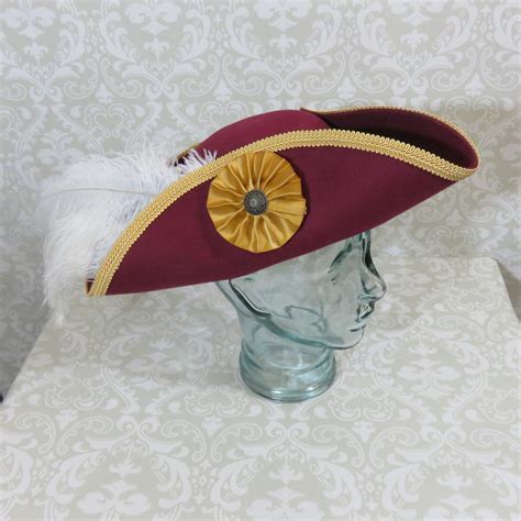 Captain Hook Hat Burgundy Hat Classic Pirate Hat With Gold Etsy