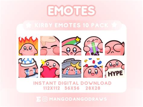 Kirby Emote 10 Pack For Twitch Discord Youtube Streaming Etsy Australia