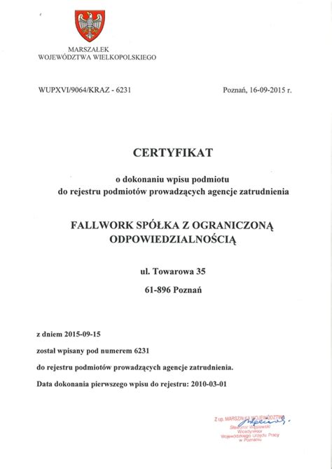 Fallwork Fallwork O Firmie Certyfikaty