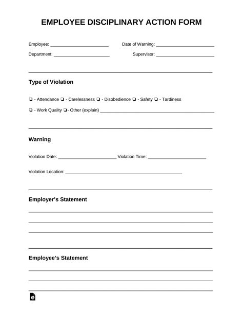 Disciplinary Action Form Word Document