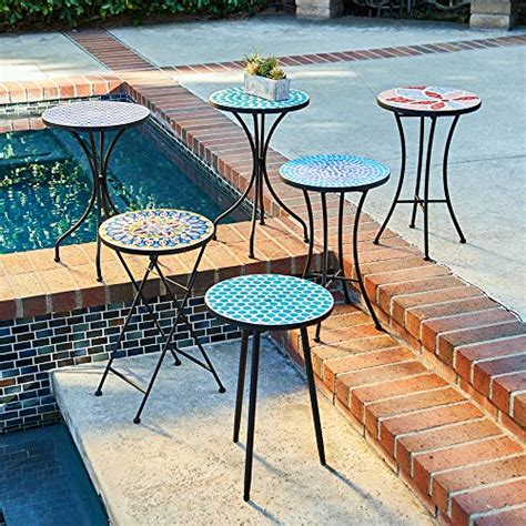 Mosaic Side Table For Patio Black Iron Outdoor Accent Table Floral