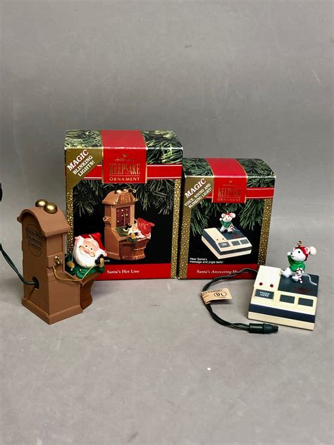 Set Of Hallmark Magic Keepsake Ornaments 1991 Santas Hot Line Light