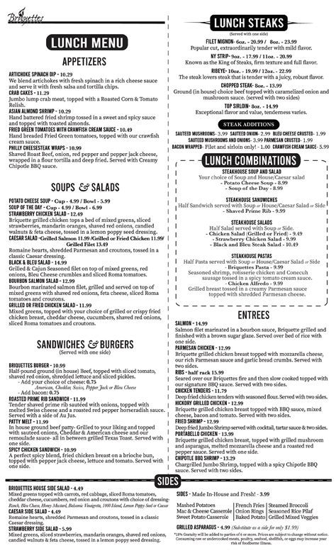 Steakhouse Lunch, Burgers, Salads, Steak, Pasta - Briquettes Steakhouse