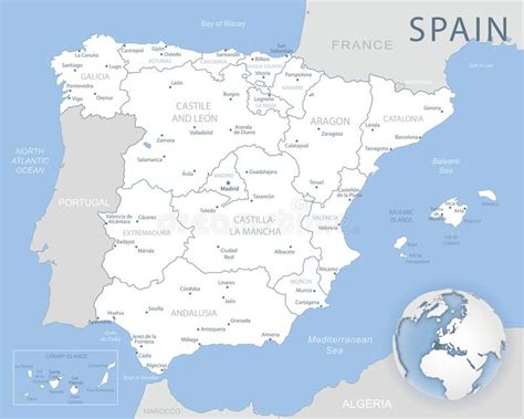 Mapa Administrativo E Político Da Espanha Do Vetor Com Bandeira Ilustração Do Vetor Ilustração