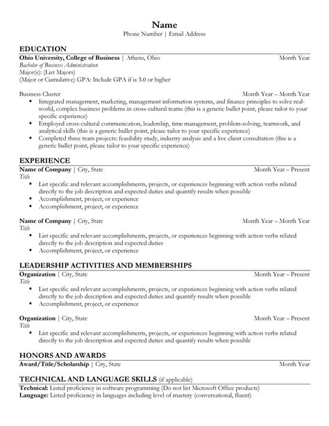 Undergraduate Resume Examples For Students Riset