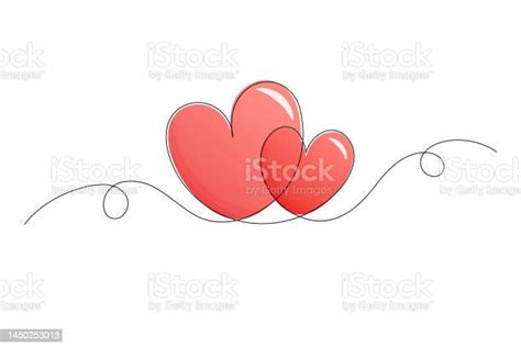 Two Pink Hearts Line Art Isolated On White Valentines Day Vector