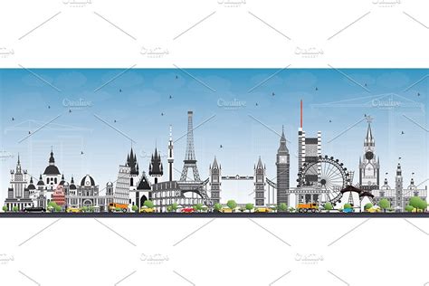 Europe Map With Famous Landmarks Pre Designed Photoshop Graphics